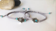Load image into Gallery viewer, Silver Hamsa Hand Gray Cord
